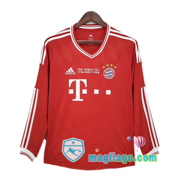 Magliago - Passione Maglie Thai Affidabili Basso Costo Online Shop | 2013-2014 Bayern Monaco Retro Champions League Prima Maglia Storica Maniche Lunghe Rosso