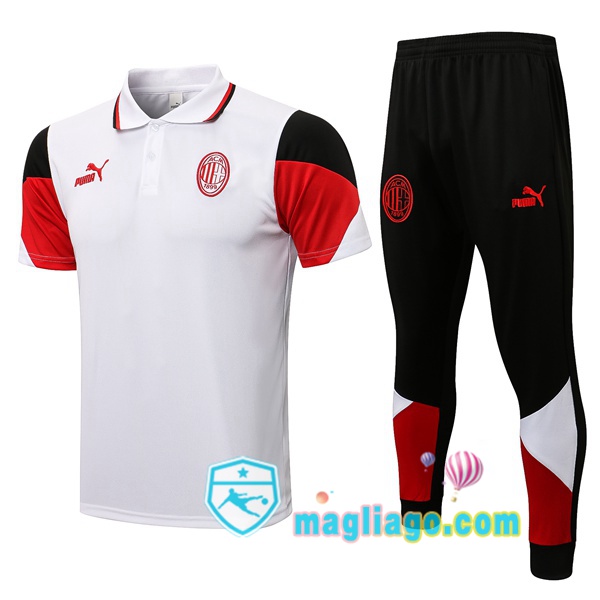 Magliago - Passione Maglie Thai Affidabili Basso Costo Online Shop | AC Milan Polo Maglia Uomo + Pantaloni Bianco 2021/2022