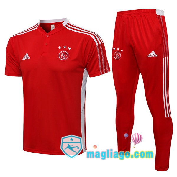 Magliago - Passione Maglie Thai Affidabili Basso Costo Online Shop | AFC Ajax Polo Maglia Uomo + Pantaloni Rosso 2021/2022