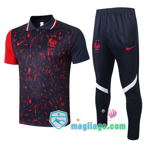 Magliago - Passione Maglie Thai Affidabili Basso Costo Online Shop | Francia Polo Maglia Uomo + Pantaloni Nero Rosso 2021/2022